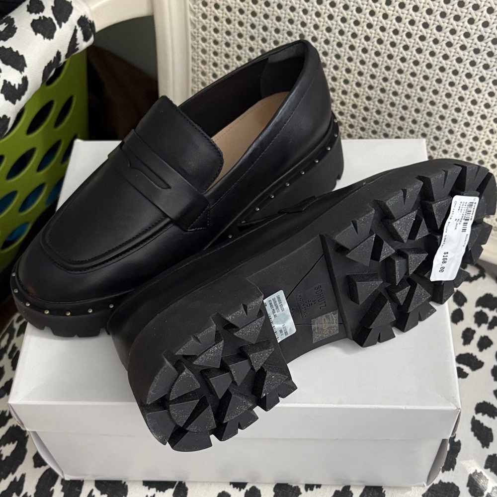 SCHUTZ Black Loafers with Stud Accents